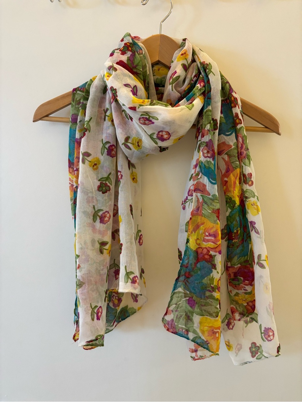 Sheer Floral Scarf Wrap Multicolour Botanical Print Lightweight